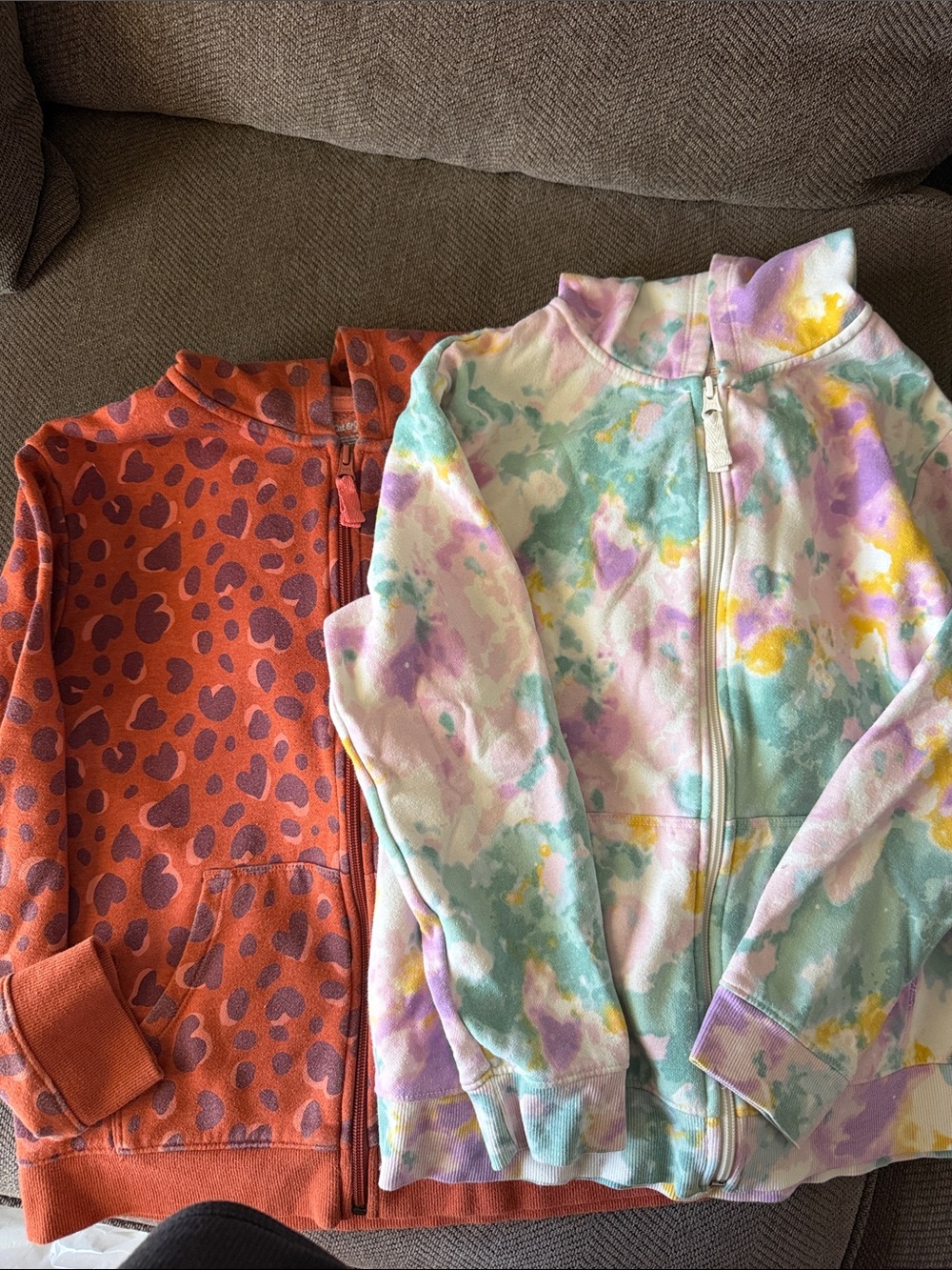 Cat & Jack Coral Leopard Zip Hoodie and Pastel Tie-Dye Zip Hoodie